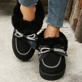 Rhinestone Bow Decor Faux Suede Snow Boots Oshnow